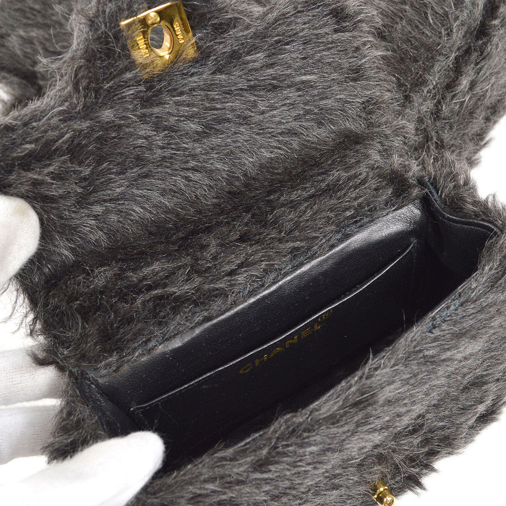 CHANEL * 1991-1994 Classic Flap Handbag Set Black Fur
