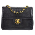 CHANEL * 1986-1988 Classic Square Flap Mini 17 Black Lizard
