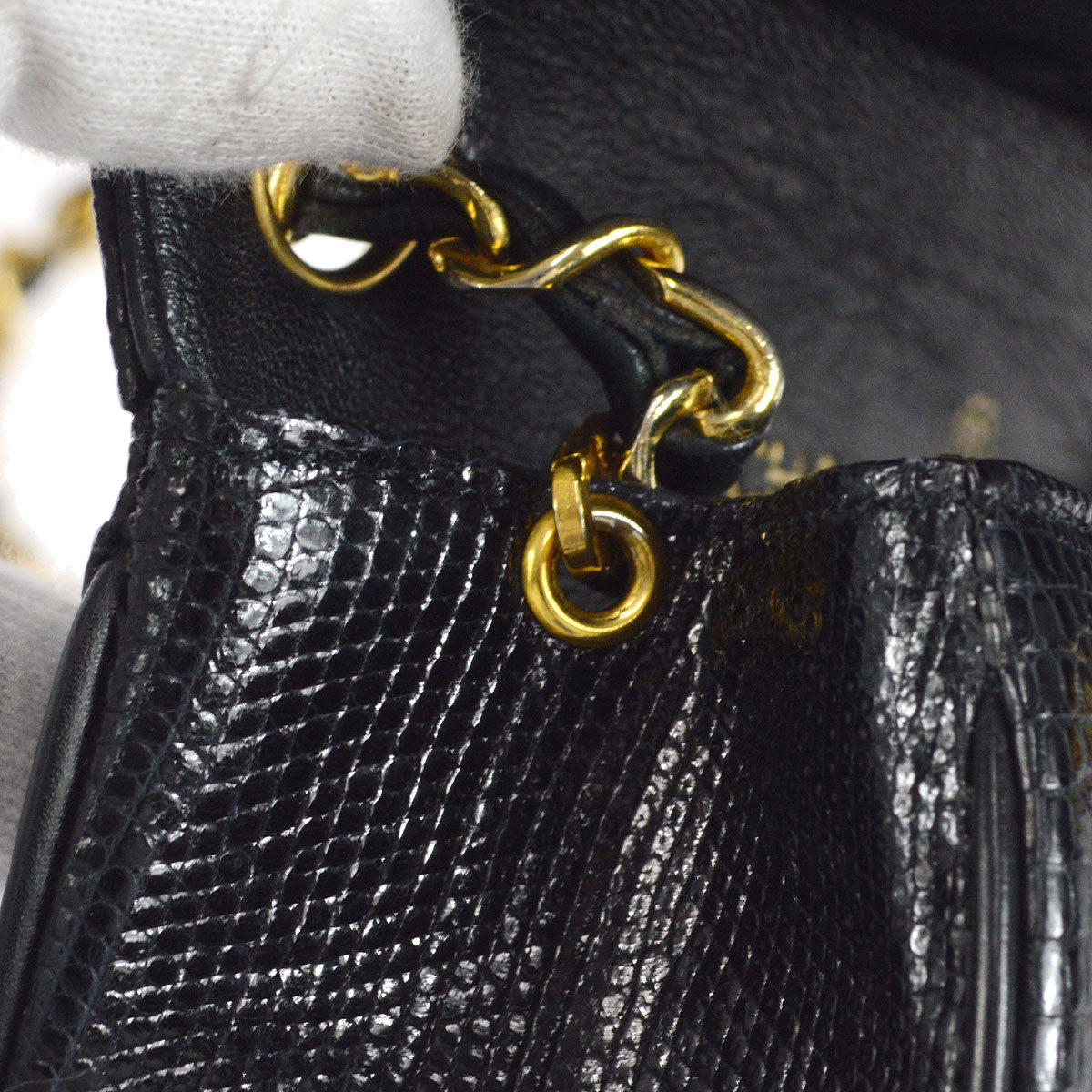CHANEL * 1986-1988 Classic Square Flap Mini 17 Black Lizard