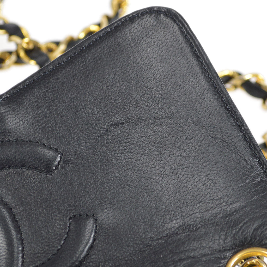 CHANEL * 1986-1988 Classic Square Flap Mini 17 Black Lizard