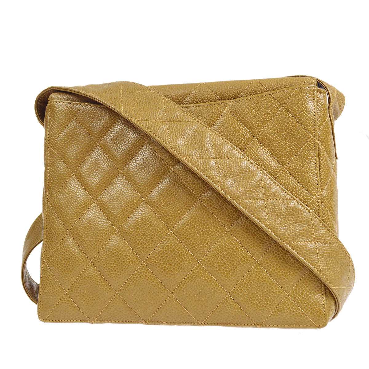 CHANEL * 1996-1997 Flap Box Vanity Shoulder Bag Small Beige Caviar