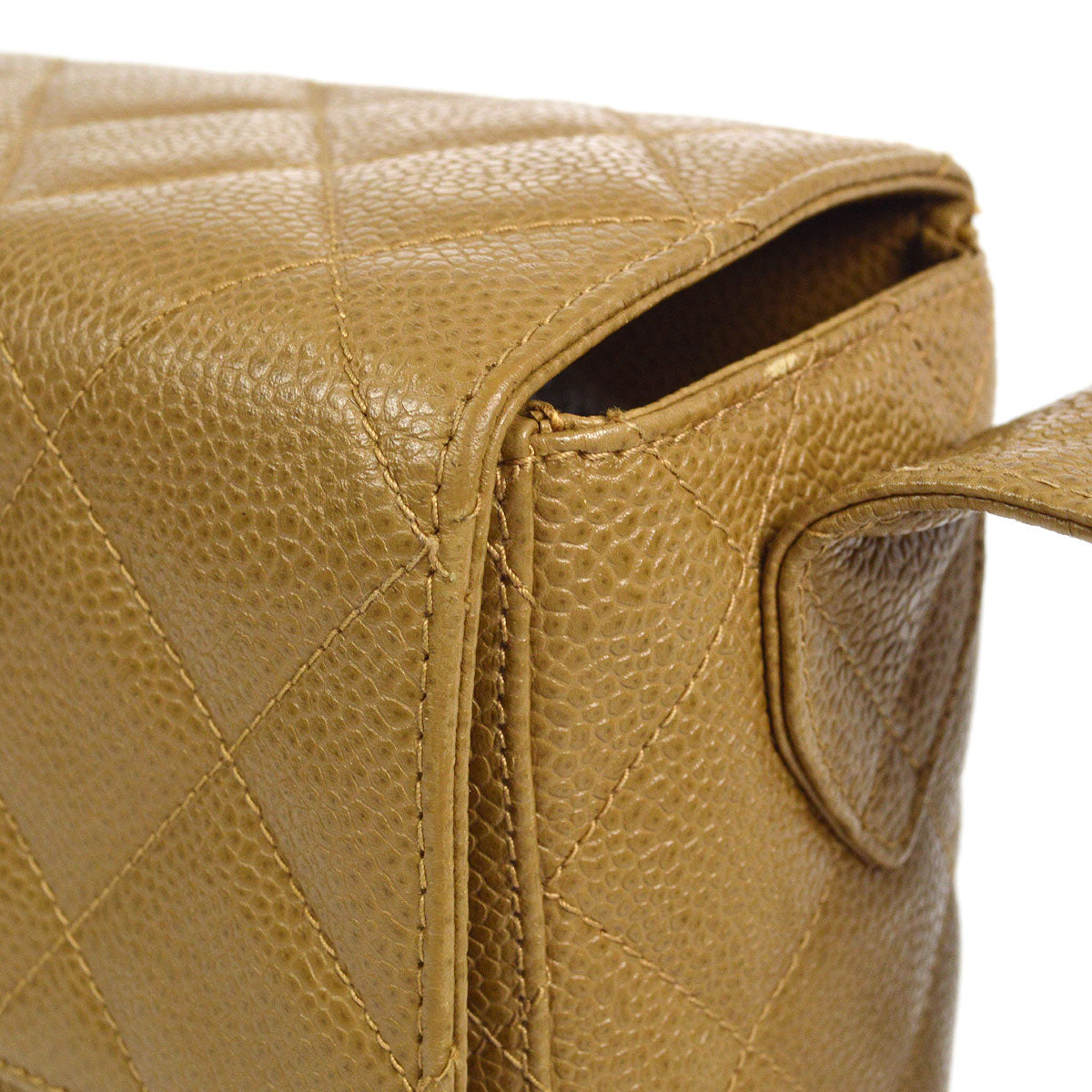 CHANEL * 1996-1997 Flap Box Vanity Shoulder Bag Small Beige Caviar