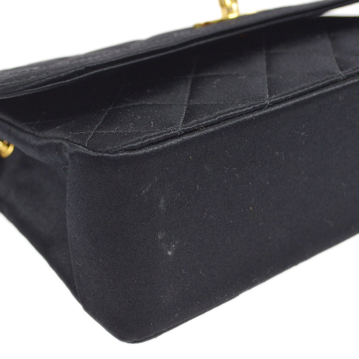 CHANEL 1994-1996 Border Round Flap Small & Pouch Set Black Satin