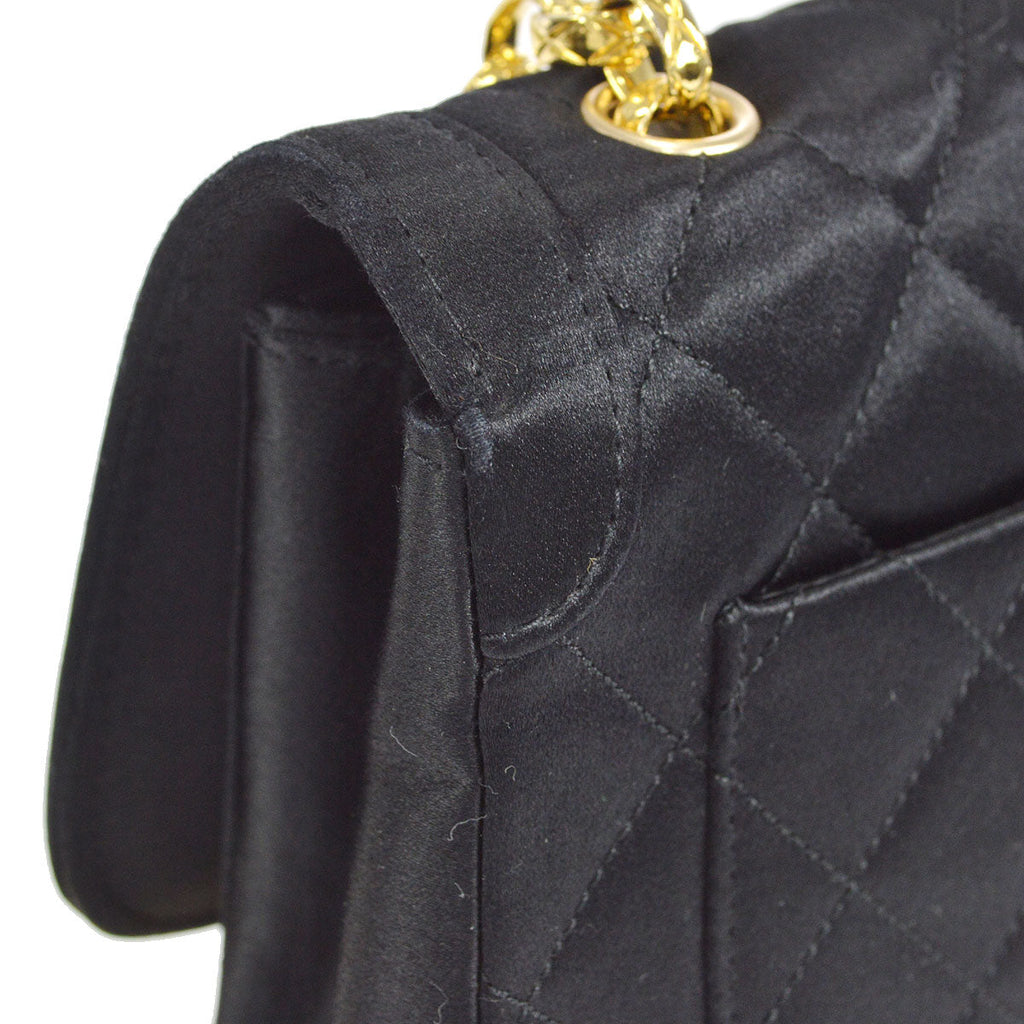 CHANEL 1994-1996 Border Round Flap Small & Pouch Set Black Satin