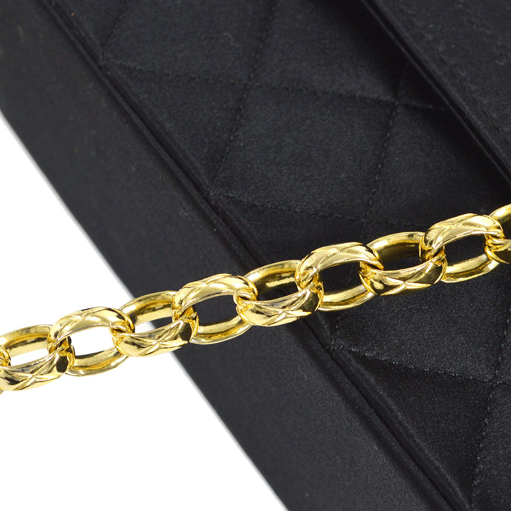 CHANEL 1994-1996 Border Round Flap Small & Pouch Set Black Satin