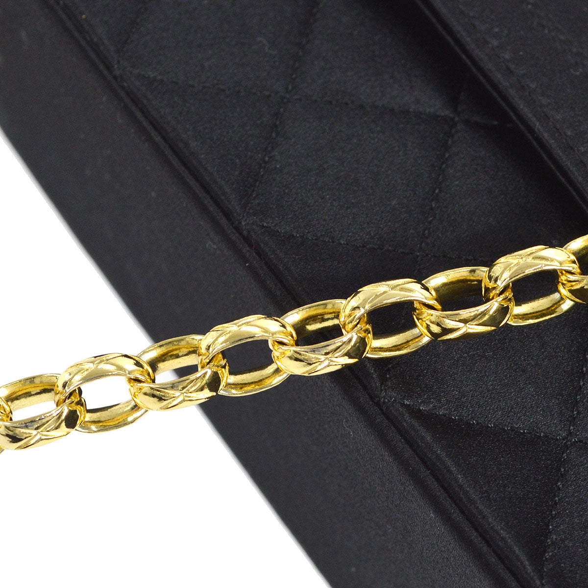 CHANEL 1994-1996 Border Round Flap Small & Pouch Set Black Satin