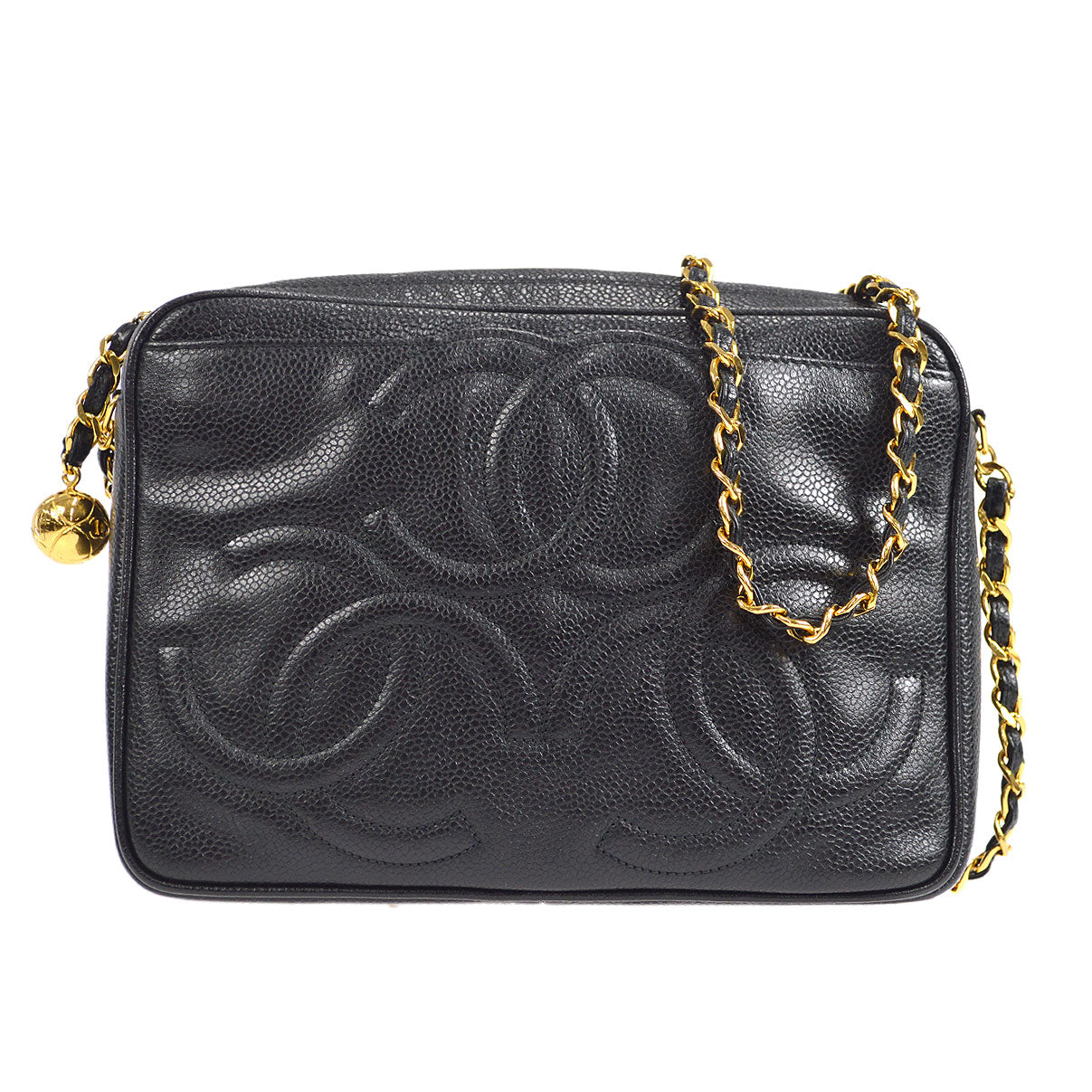 CHANEL 1994-1996 Triple CC Camera Bag Small Black Caviar