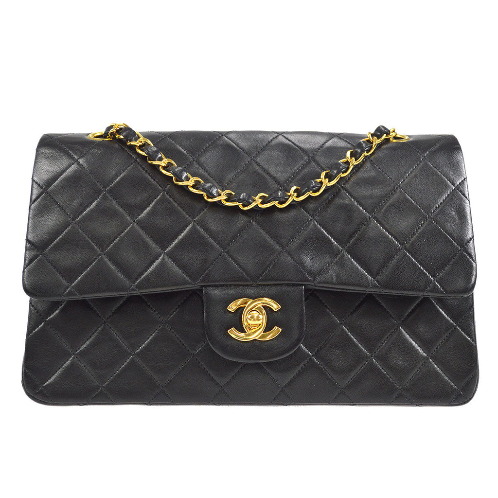 CHANEL Classic Double Flap Medium Shoulder Bag Black Lambskin