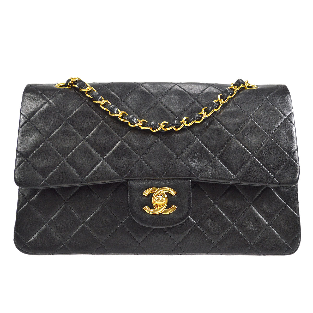 CHANEL Classic Double Flap Medium Shoulder Bag Black Lambskin