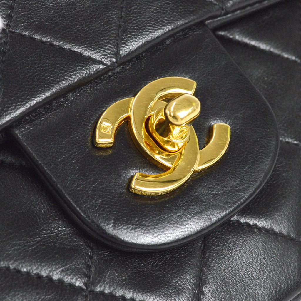 CHANEL Classic Double Flap Medium Shoulder Bag Black Lambskin