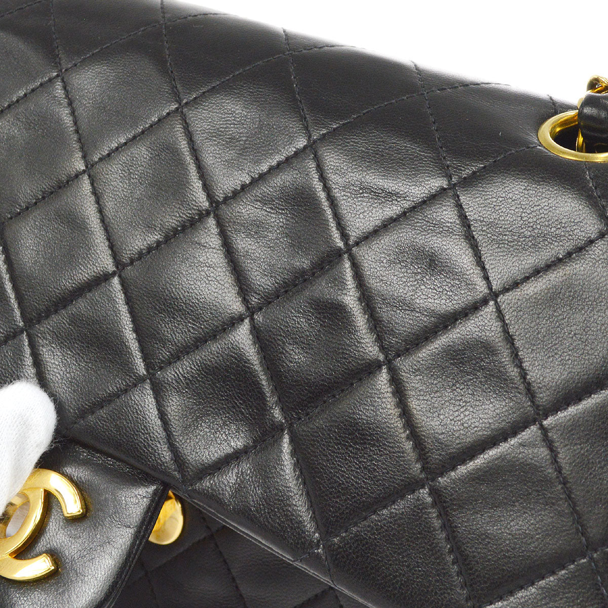 CHANEL Classic Double Flap Medium Shoulder Bag Black Lambskin