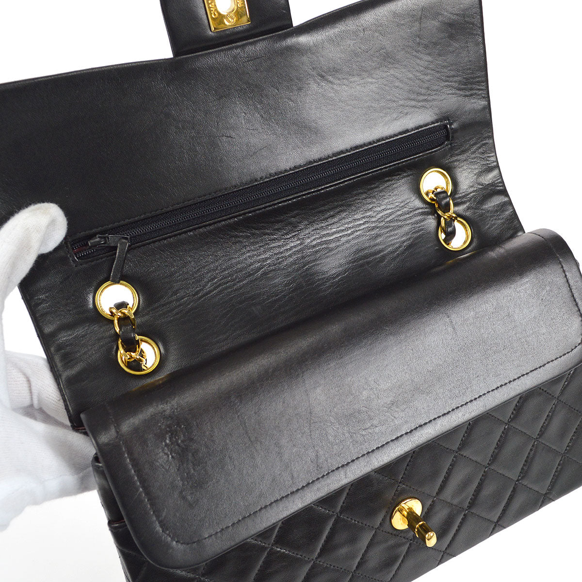 CHANEL Classic Double Flap Medium Shoulder Bag Black Lambskin