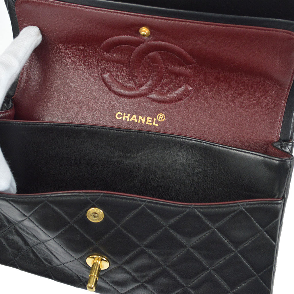 CHANEL Classic Double Flap Medium Shoulder Bag Black Lambskin
