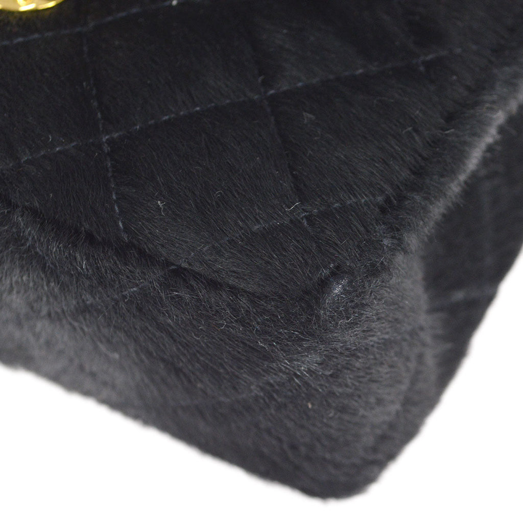 CHANEL * 1990s Classic Flap Handbag Micro Black Pony Hair