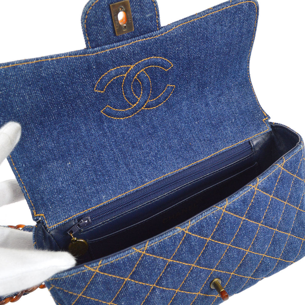 CHANEL * 1996-1997 Classic Single Flap Small Tortoiseshell Chain Denim