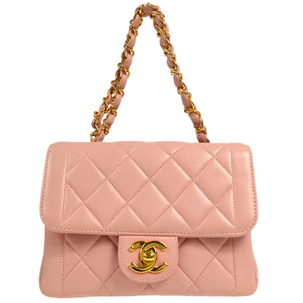 CHANEL * 1996-1997 Border Flap Handbag Mini Pink Lambskin