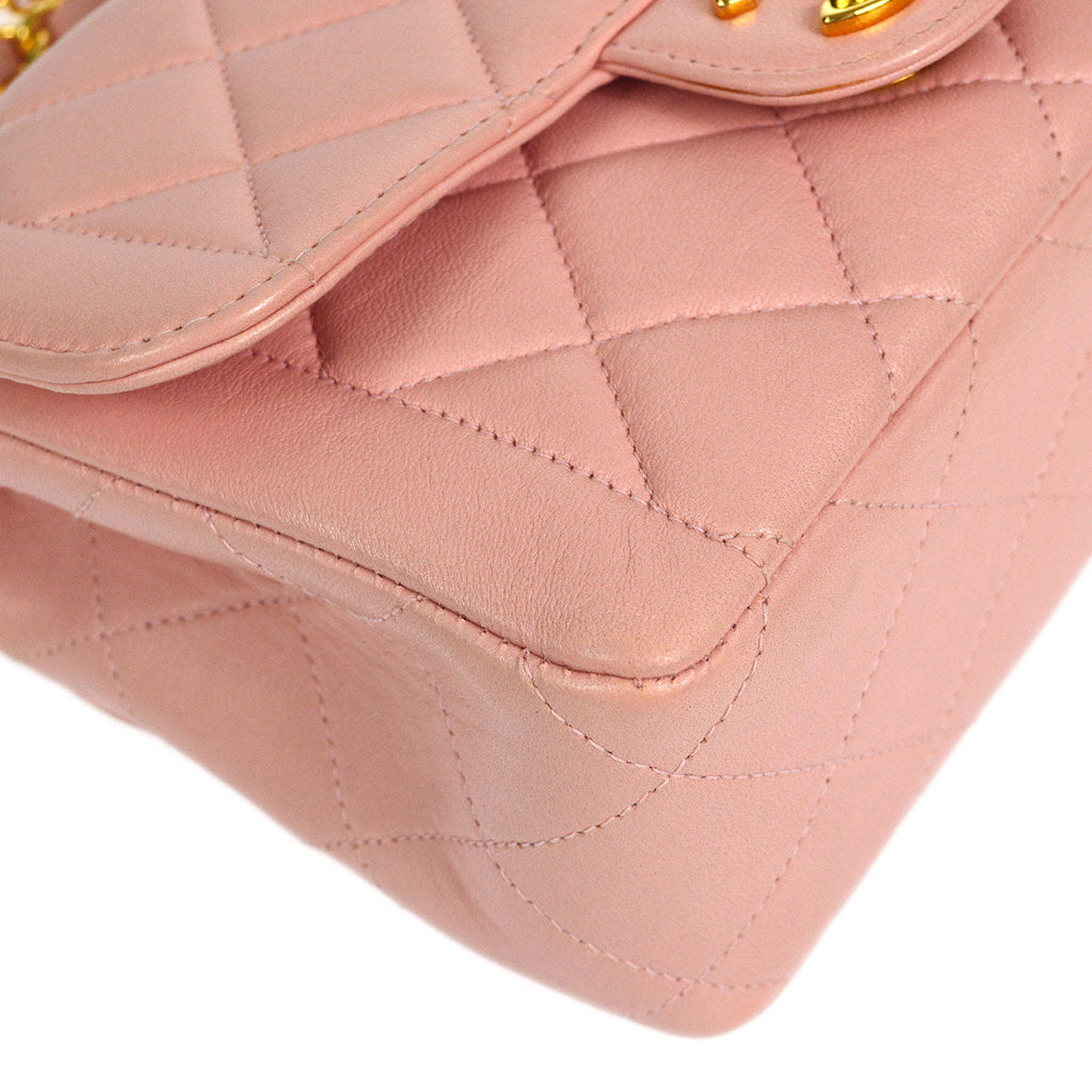 CHANEL * 1996-1997 Border Flap Handbag Mini Pink Lambskin