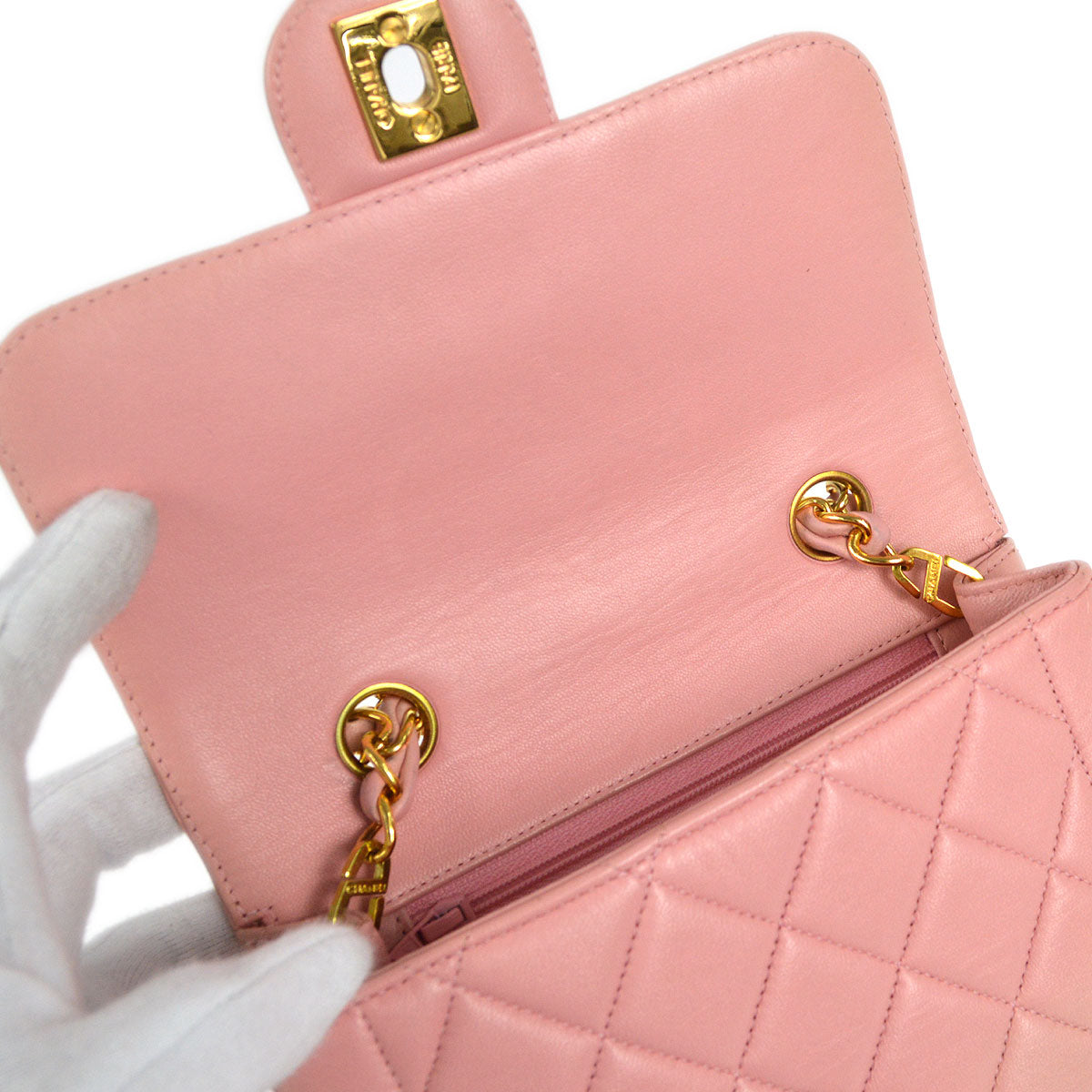 CHANEL * 1996-1997 Border Flap Handbag Mini Pink Lambskin