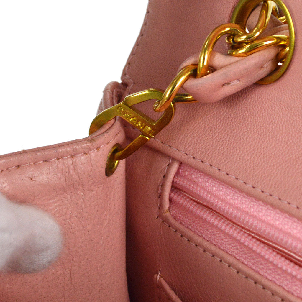 CHANEL * 1996-1997 Border Flap Handbag Mini Pink Lambskin