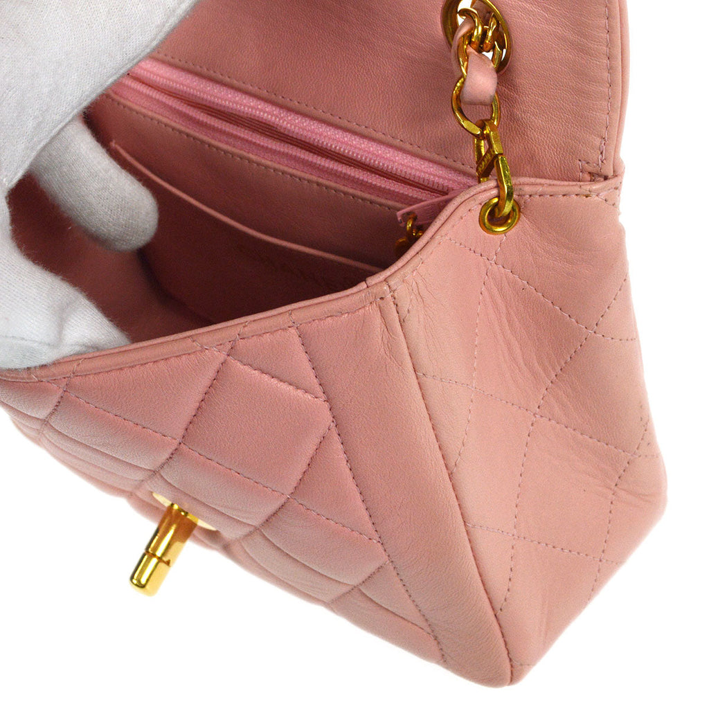 CHANEL * 1996-1997 Border Flap Handbag Mini Pink Lambskin