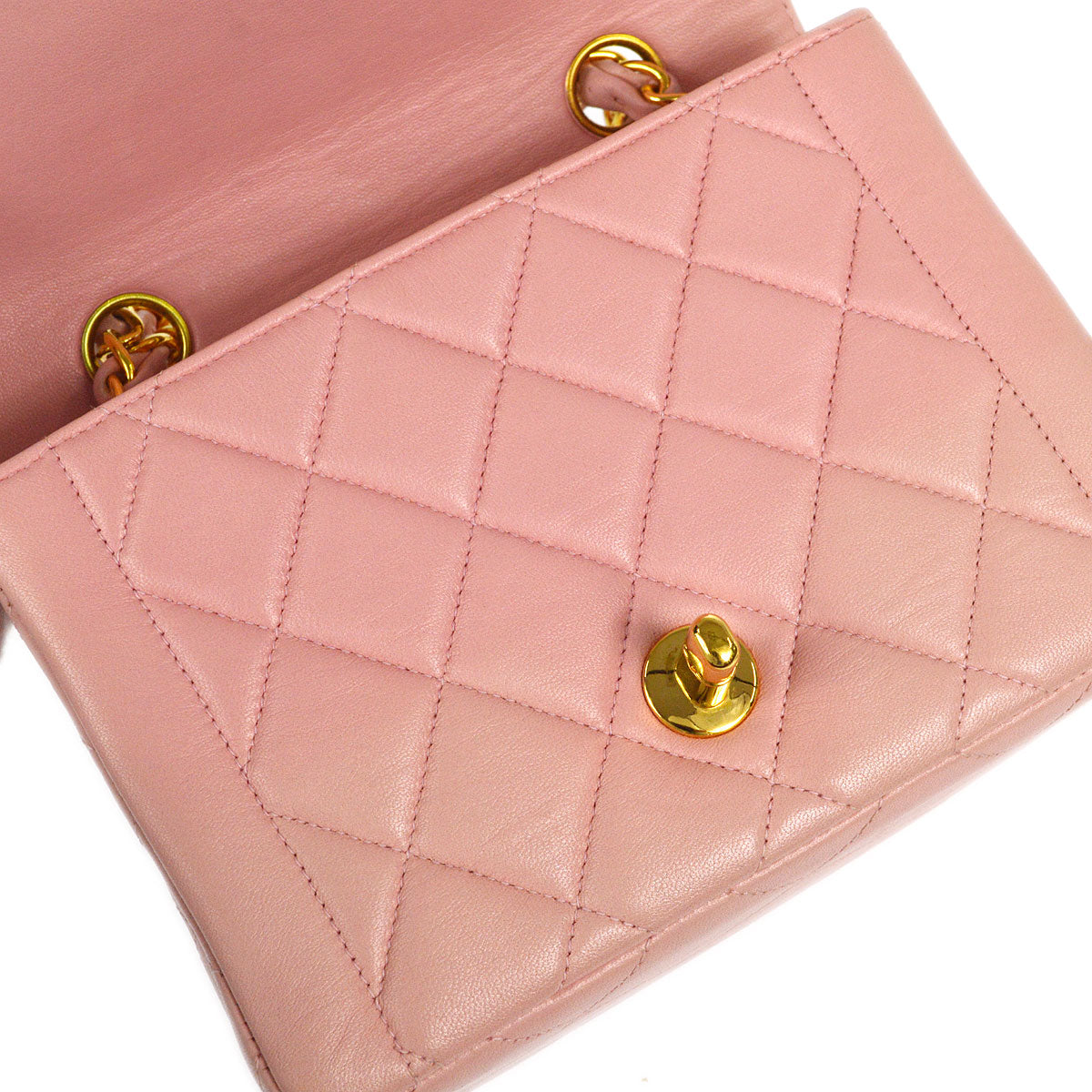 CHANEL * 1996-1997 Border Flap Handbag Mini Pink Lambskin