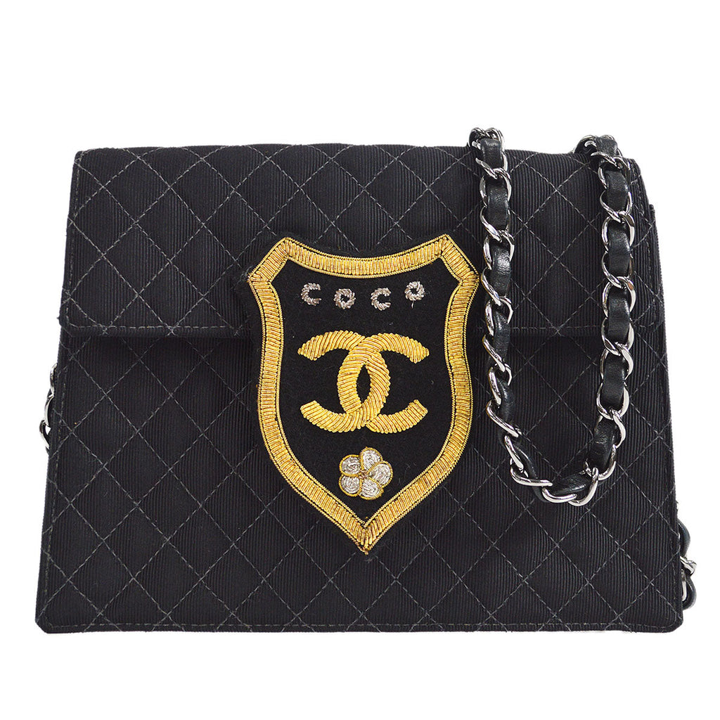 CHANEL * 2005 Emblem Shoulder Bag Mini Black Canvas