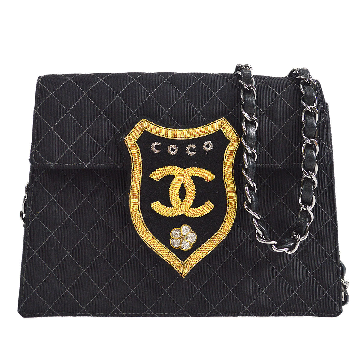 CHANEL * 2005 Emblem Shoulder Bag Mini Black Canvas