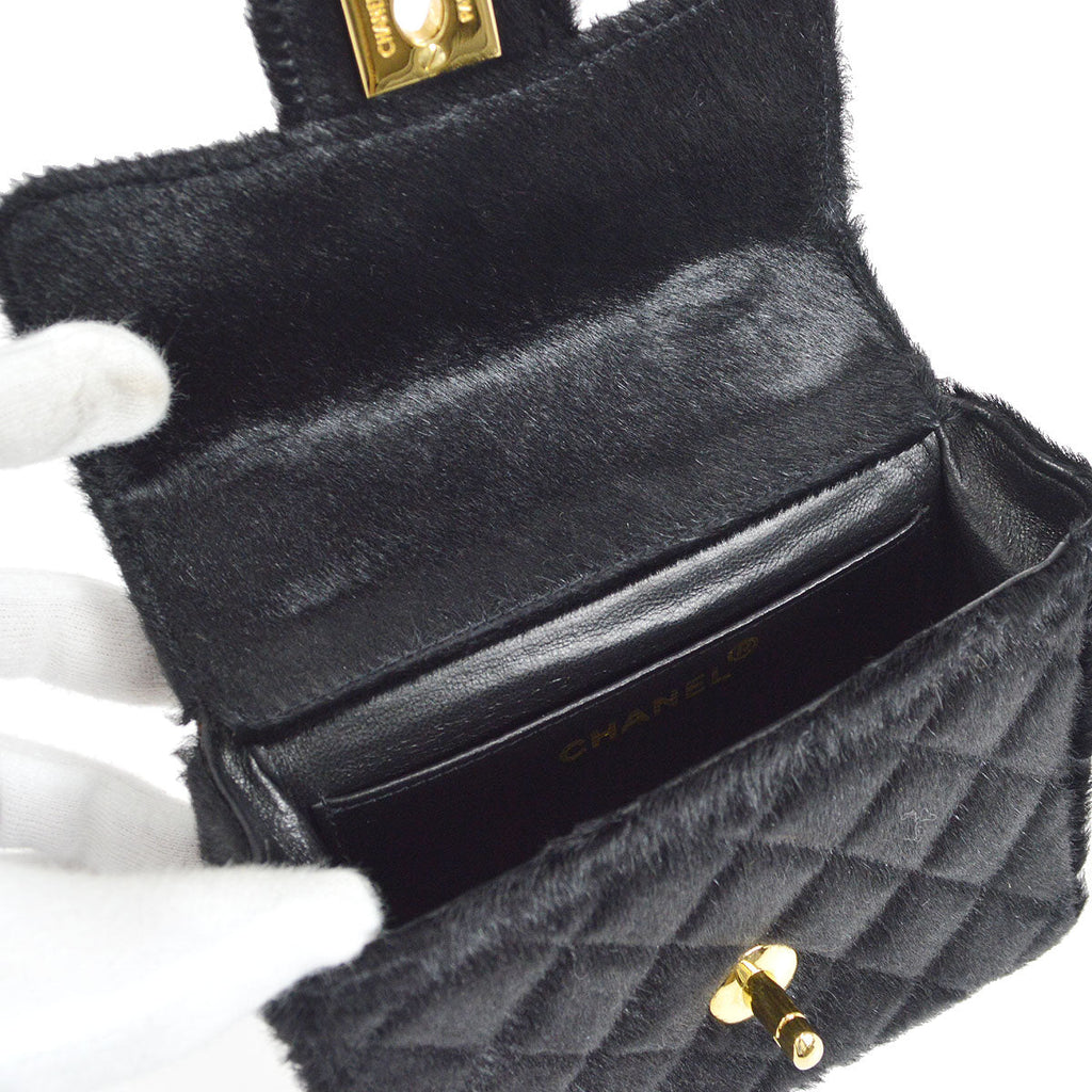 CHANEL * 1991-1994 Classic Flap Handbag Micro Black Pony Hair