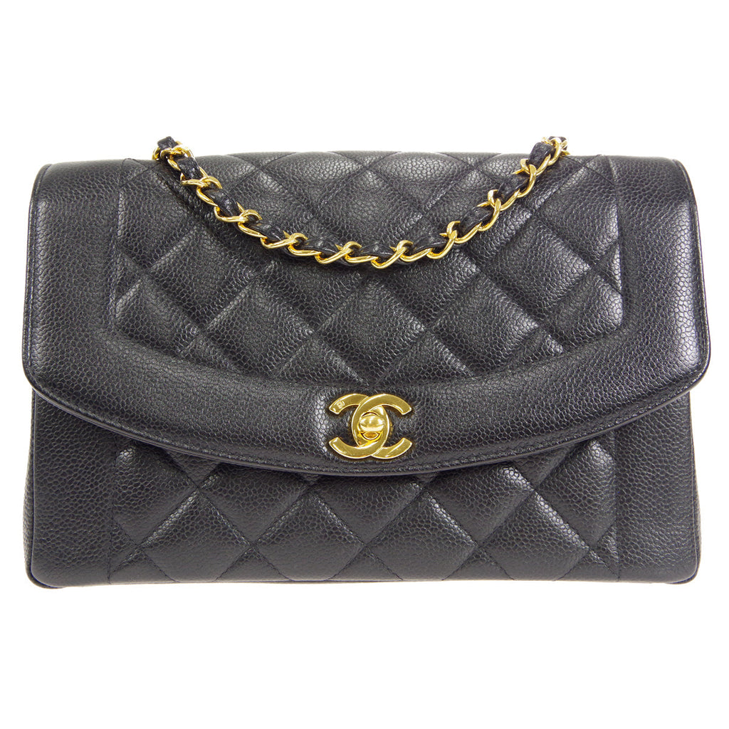 CHANEL 1997-1999 Tall Diana Flap Medium Black Caviar