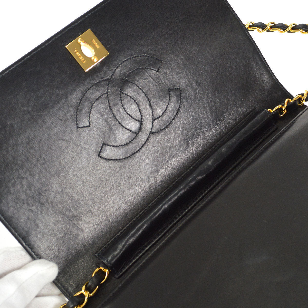 CHANEL 2005-2006 CC Turnlock Full Flap Small Black Lambskin
