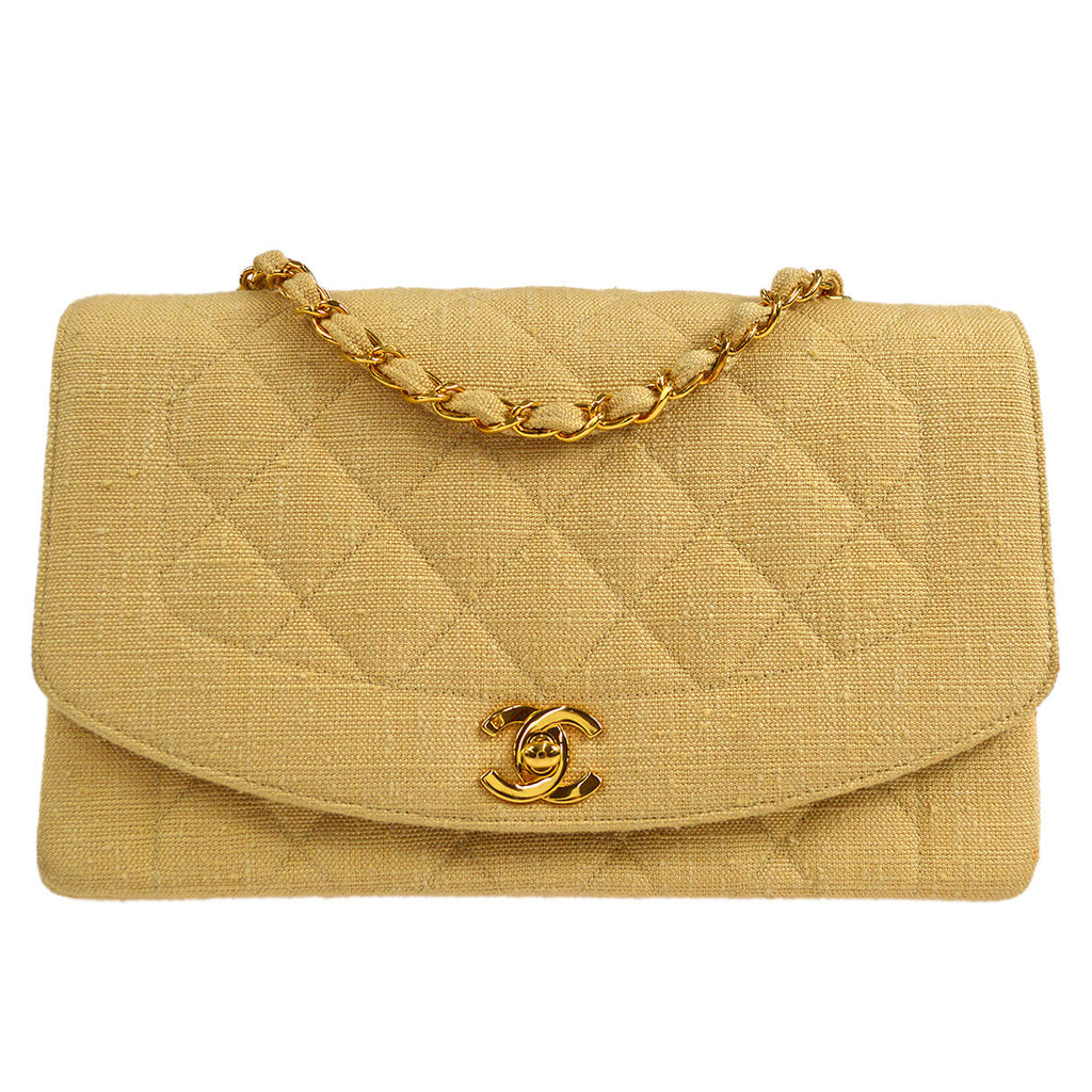 CHANEL 1991-1994 Diana Flap Medium Beige Linen