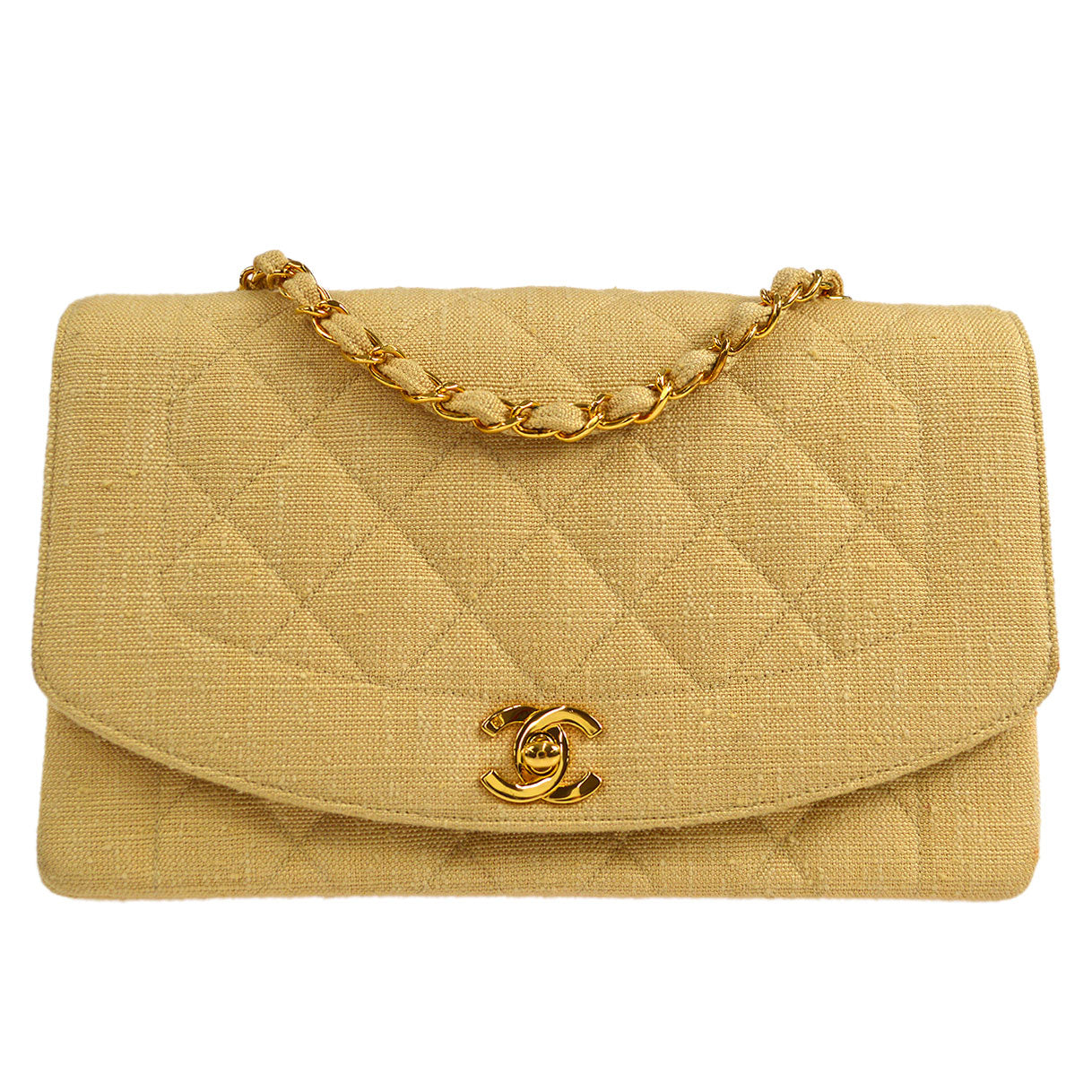 CHANEL 1991-1994 Diana Flap Medium Beige Linen