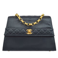 CHANEL 1989-1991 Trapezoid Flap Mini & Pouch Set Black Satin