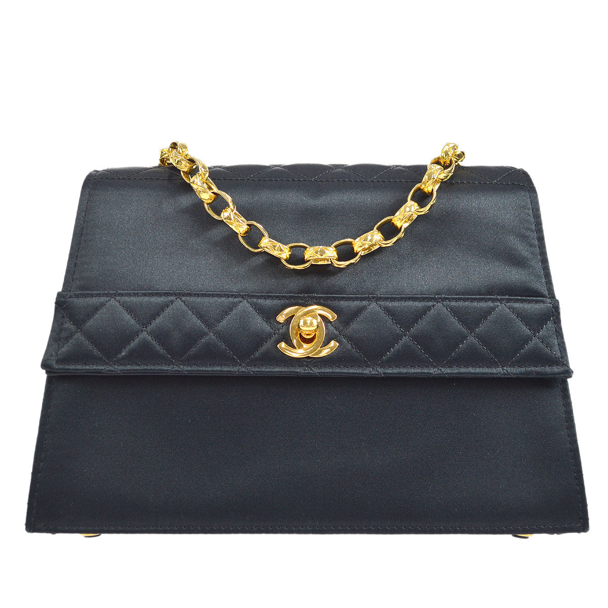 CHANEL 1989-1991 Trapezoid Flap Mini & Pouch Set Black Satin