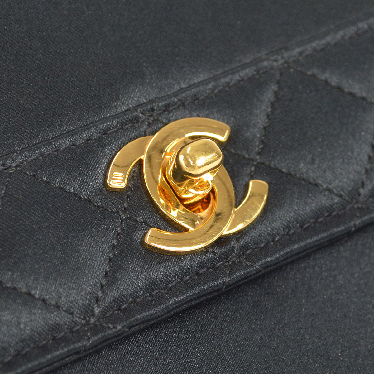 CHANEL 1989-1991 Trapezoid Flap Mini & Pouch Set Black Satin