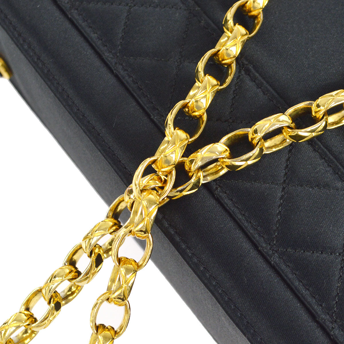CHANEL 1989-1991 Trapezoid Flap Mini & Pouch Set Black Satin
