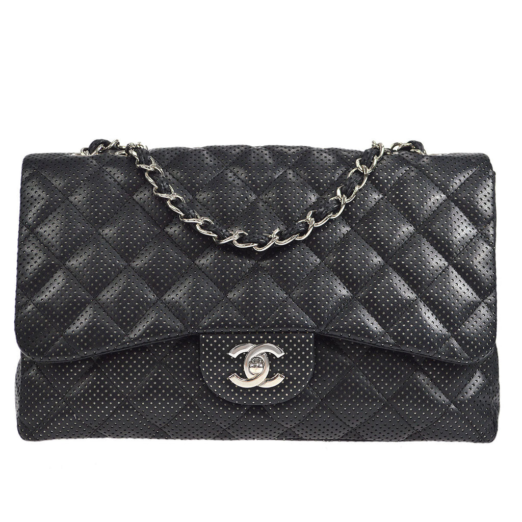 CHANEL 2006-2008 Perforated Classic Flap Jumbo Black