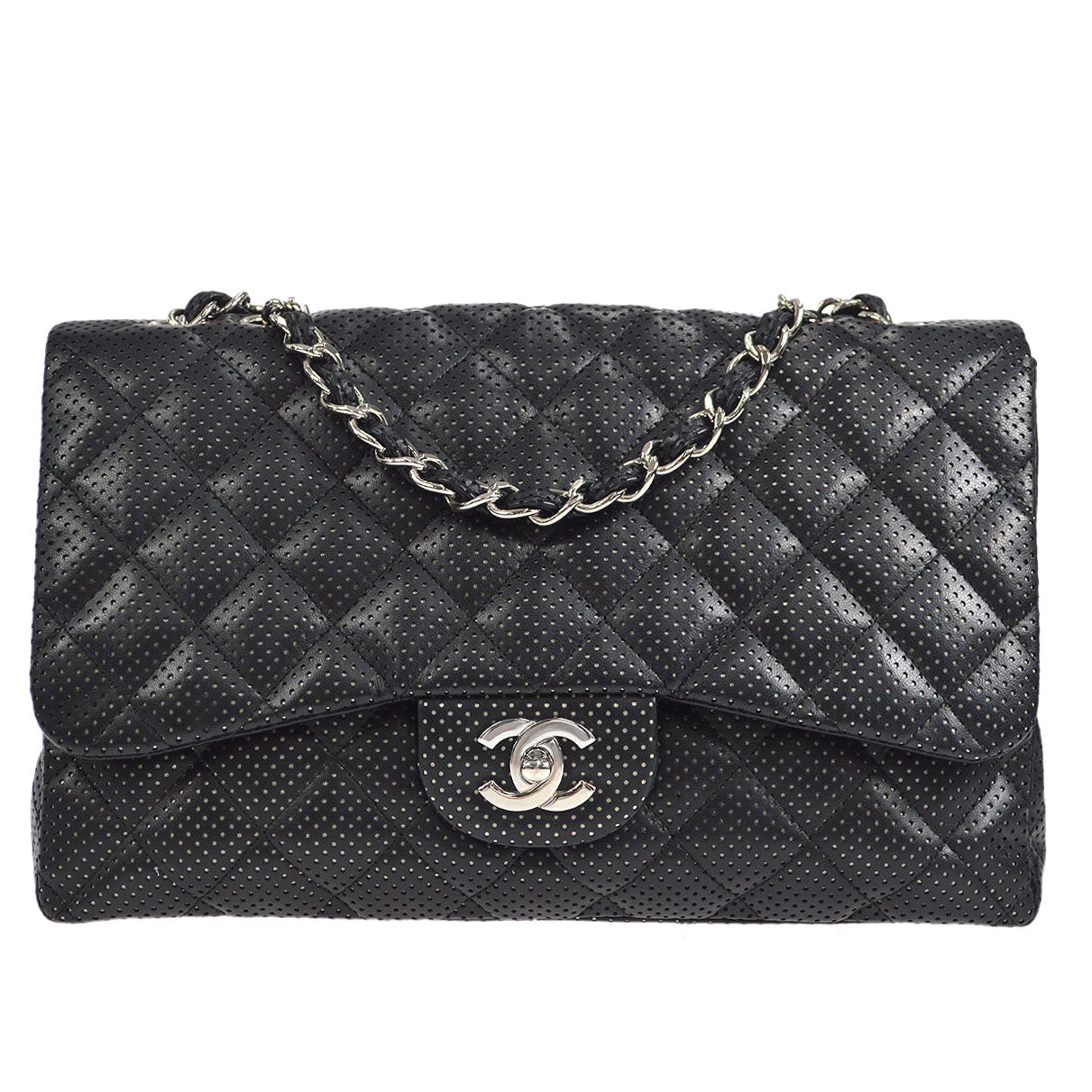 CHANEL 2006-2008 Perforated Classic Flap Jumbo Black
