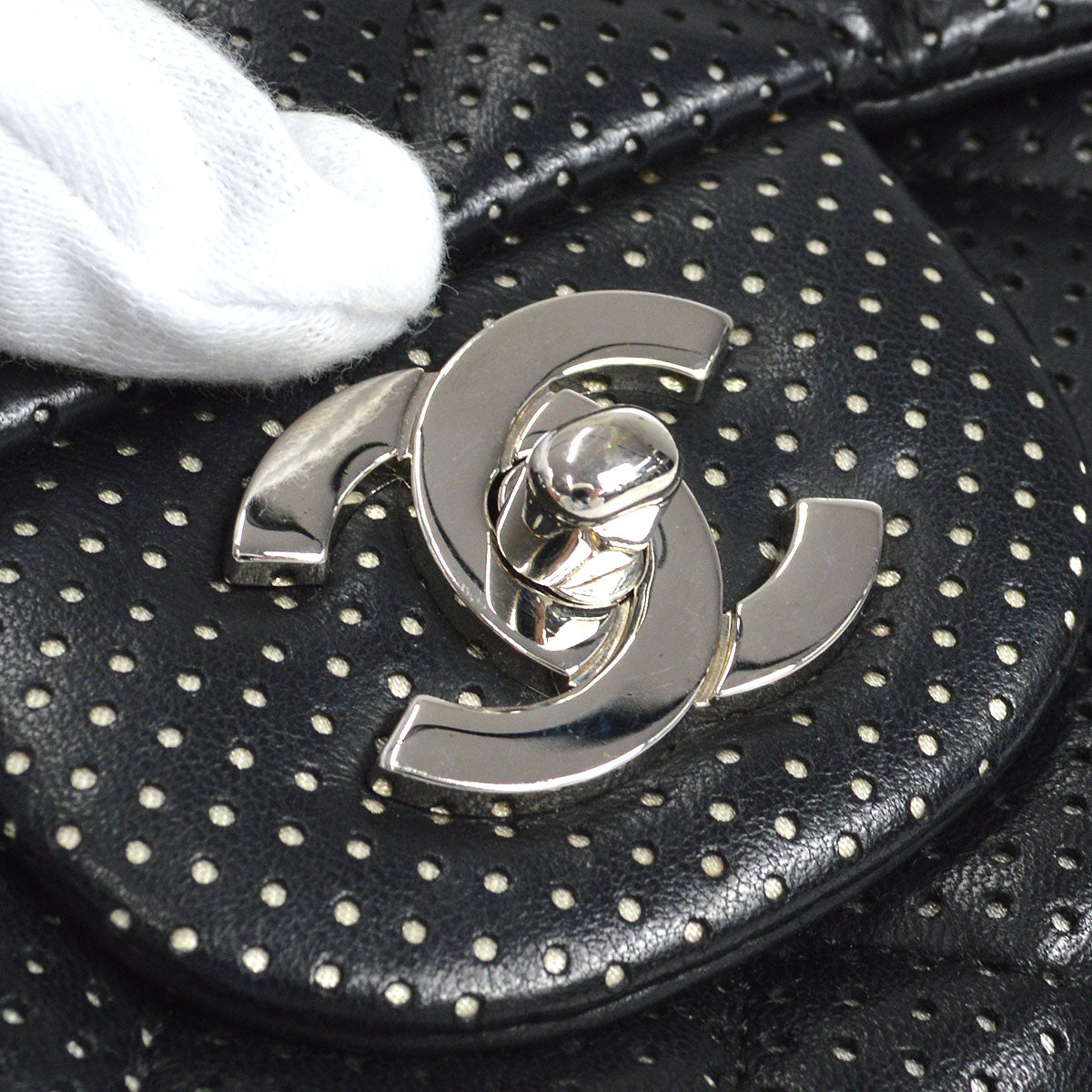 CHANEL 2006-2008 Perforated Classic Flap Jumbo Black