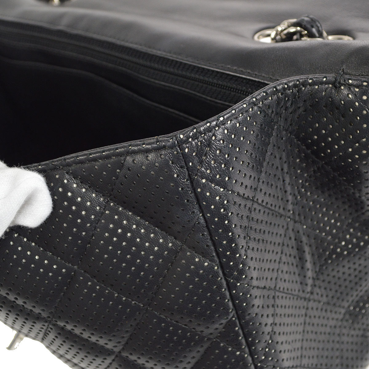 CHANEL 2006-2008 Perforated Classic Flap Jumbo Black