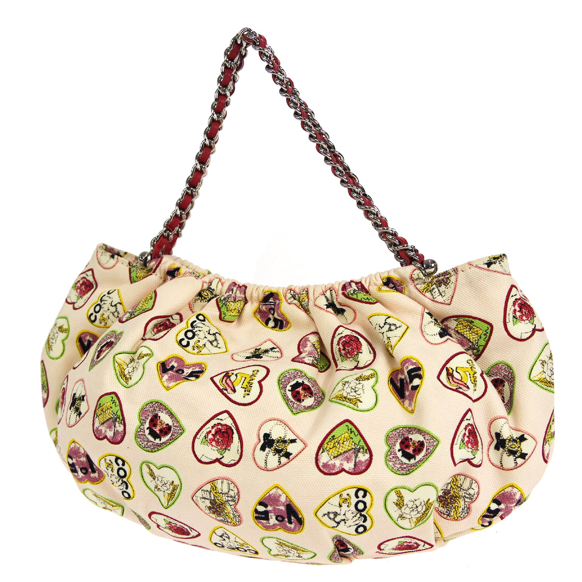 CHANEL 2005-2006 Heart Printed Handbag Pink Canvas