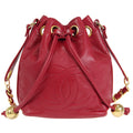 CHANEL 1991-1994 Drawstring Bag Red Lambskin