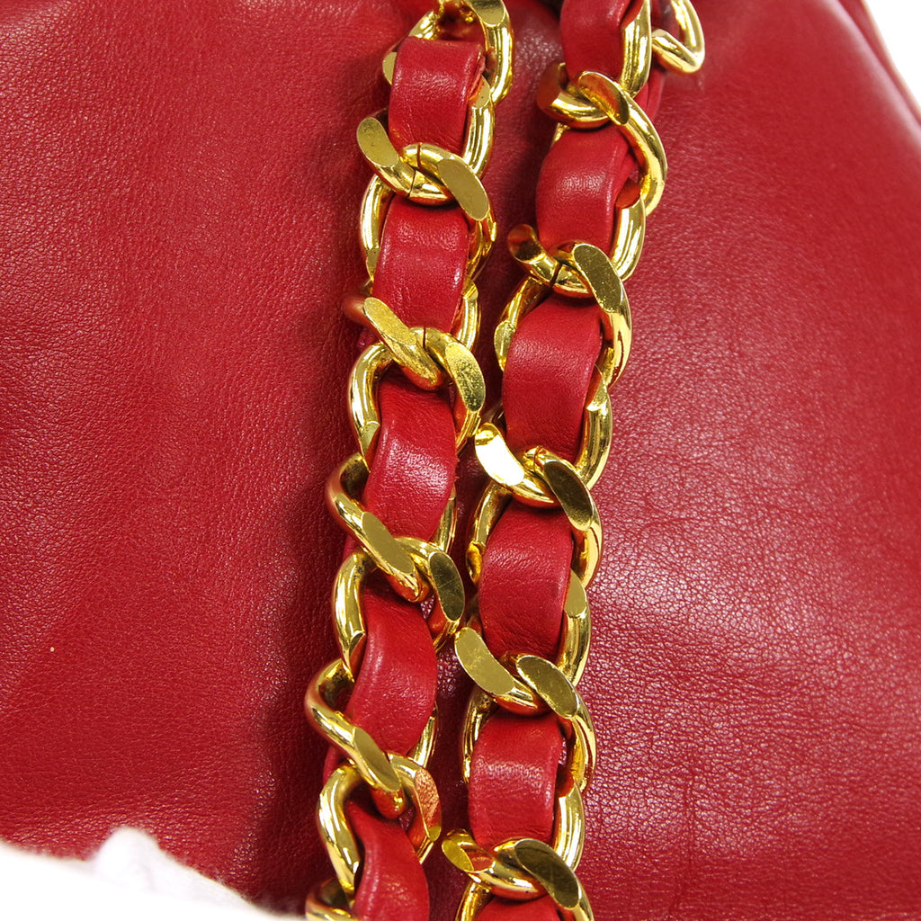 CHANEL 1991-1994 Drawstring Bag Red Lambskin