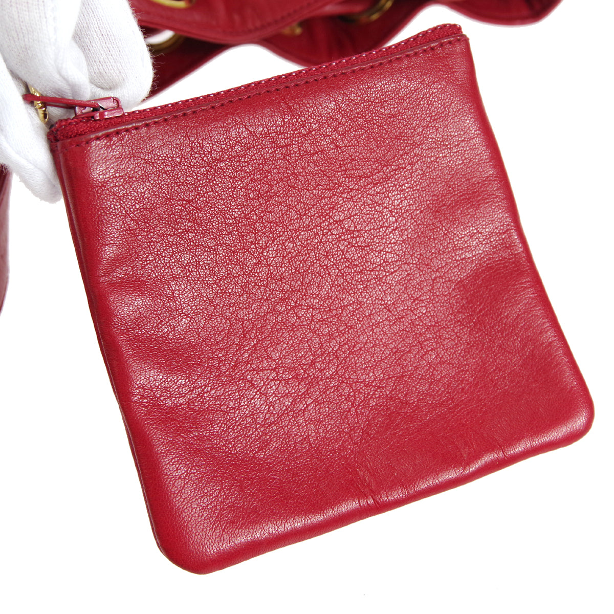 CHANEL 1991-1994 Drawstring Bag Red Lambskin