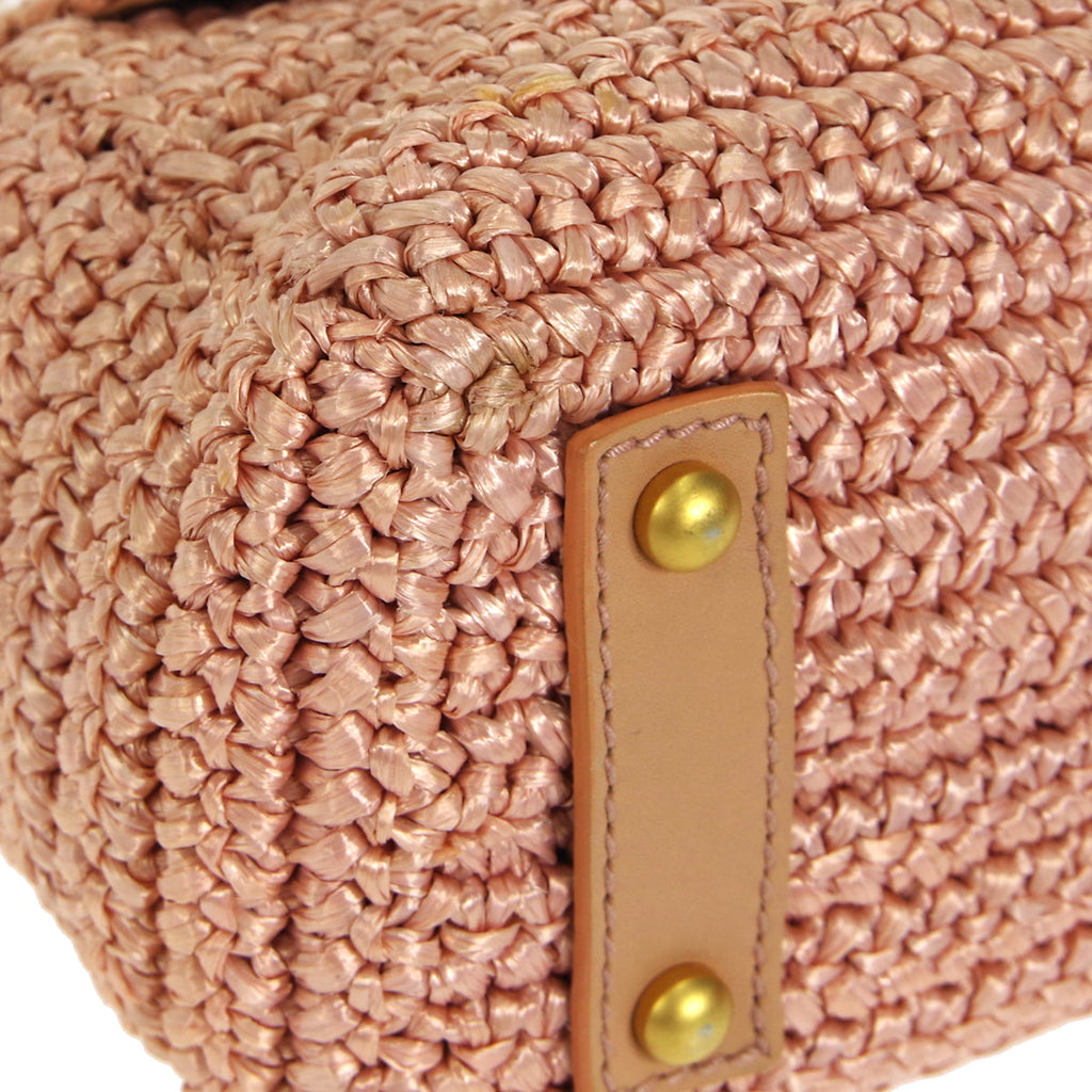 CHANEL 2005-2006 Woven Crossbody Bag Medium Pink Raffia Straw