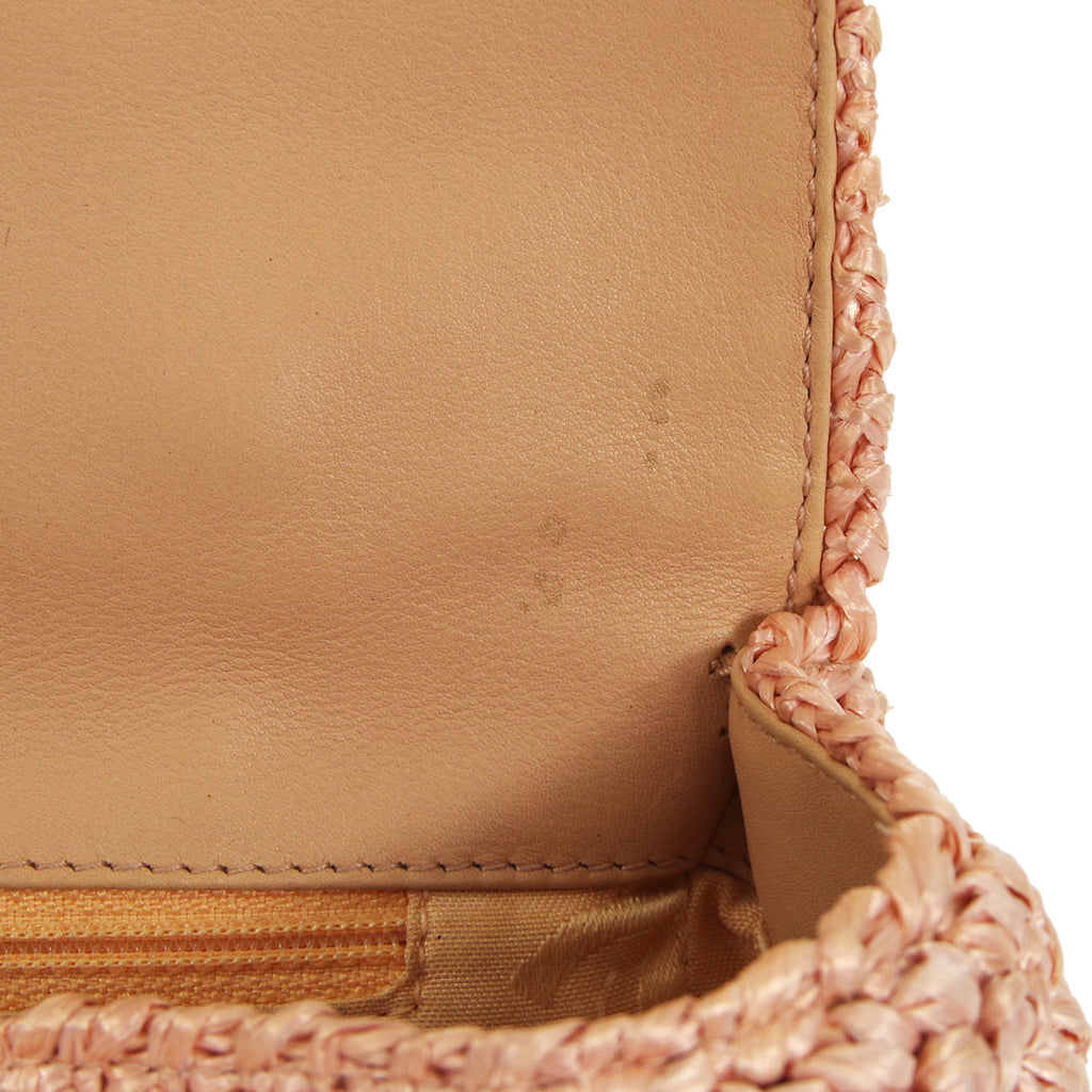 CHANEL 2005-2006 Woven Crossbody Bag Medium Pink Raffia Straw