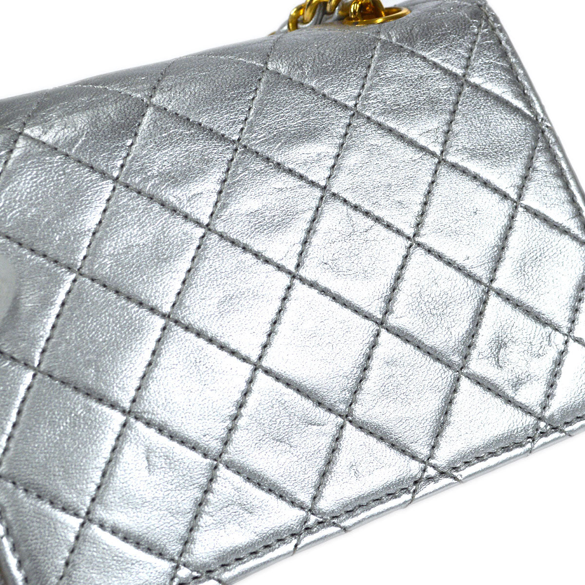 CHANEL 1989-1991 Straight Flap Micro Metallic Silver Lambskin