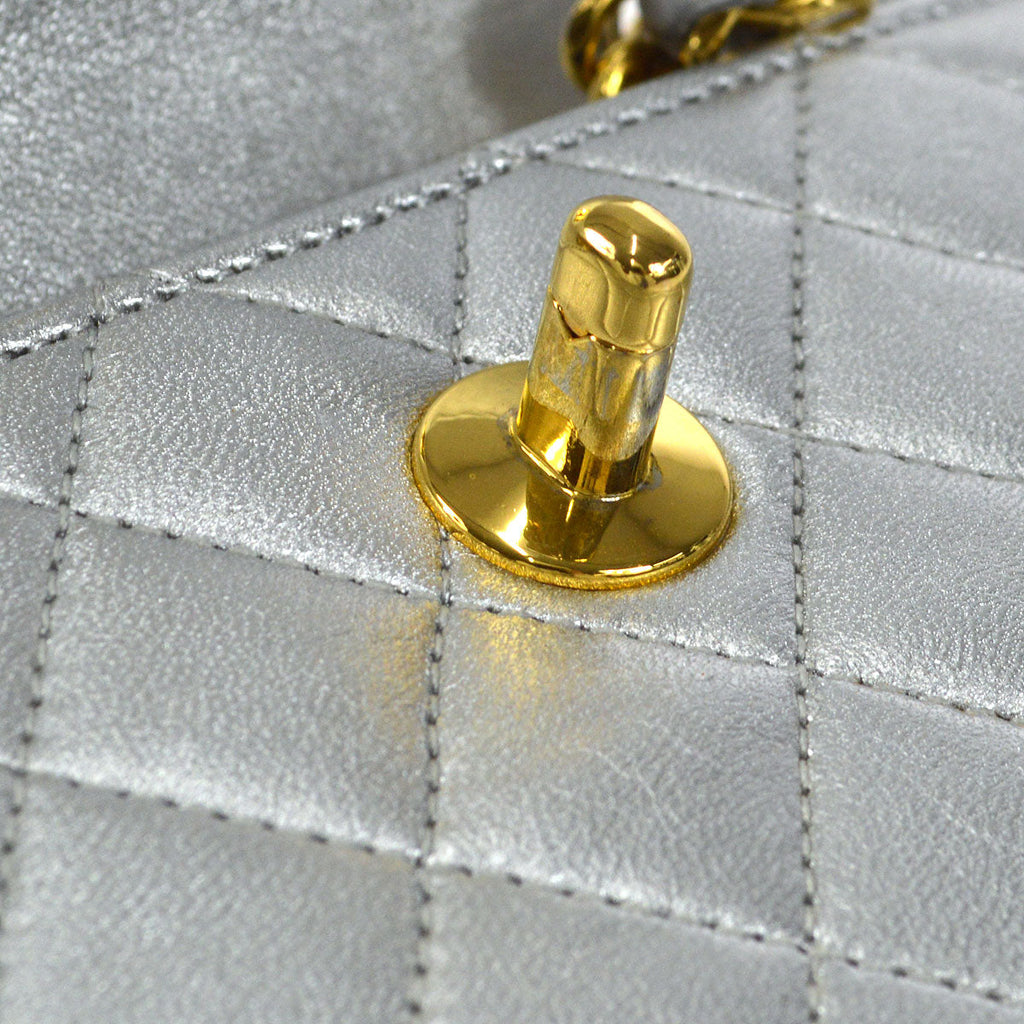 CHANEL 1989-1991 Straight Flap Micro Metallic Silver Lambskin