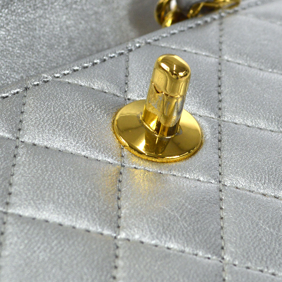 CHANEL 1989-1991 Straight Flap Micro Metallic Silver Lambskin