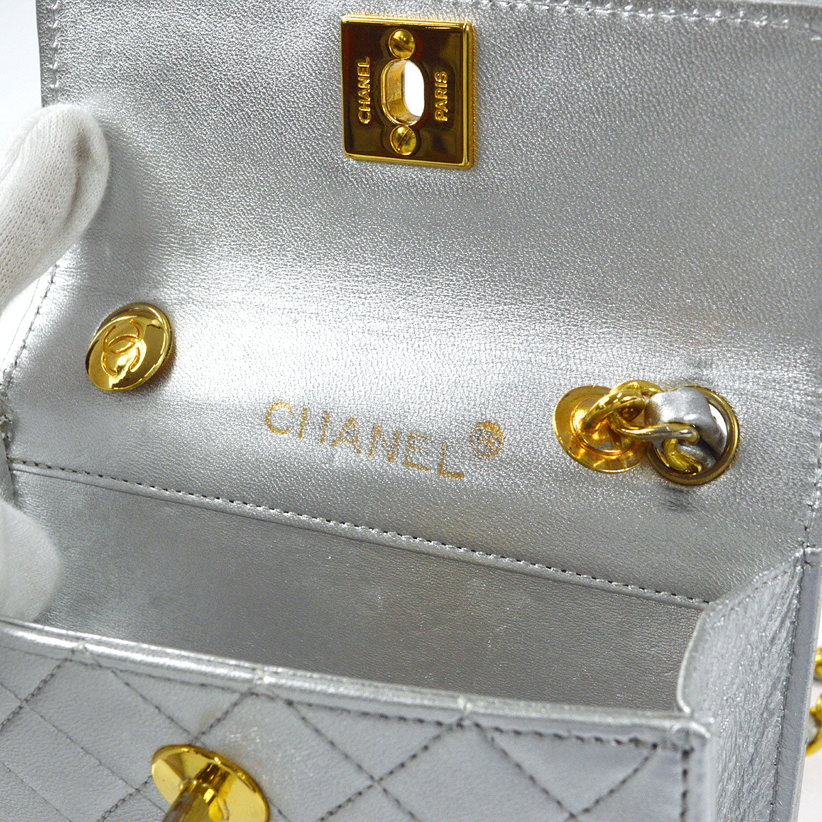 CHANEL 1989-1991 Straight Flap Micro Metallic Silver Lambskin
